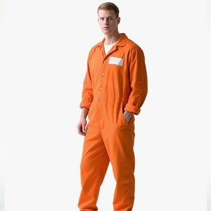 EUC Orange Button-Up Coverall Jumpsuit